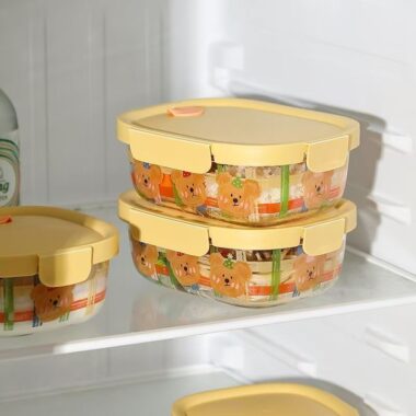Cute bear microwave-safe glass food container with lid