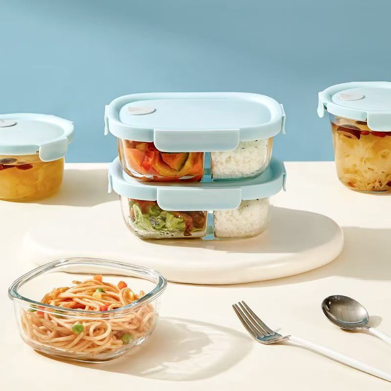 Microwave safe airtight glass food container for fresh storage