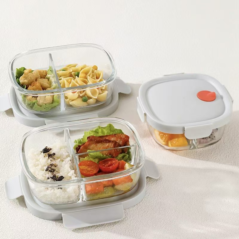 Microwave safe airtight glass food container for fresh storage