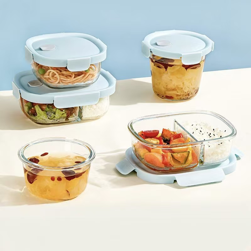 Microwave safe airtight glass food container for fresh storage
