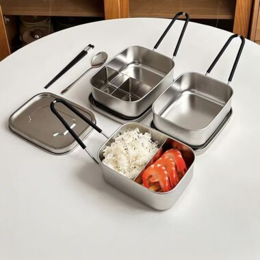 Portable stainless steel lunch container for office workers