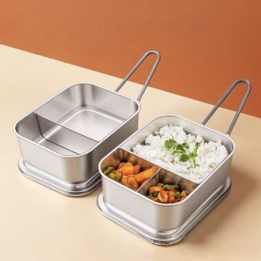 Portable stainless steel lunch container for office workers