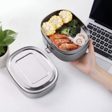 Portable stainless steel lunch container for office workers