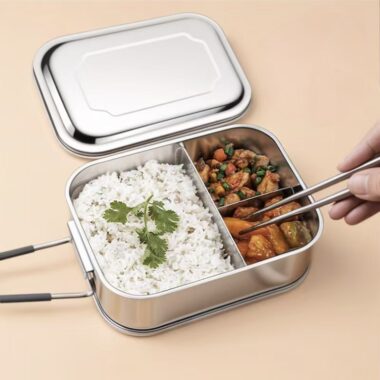 Portable stainless steel lunch container for office workers