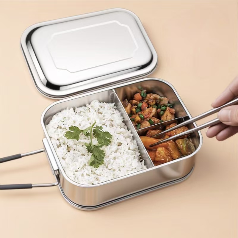 Portable stainless steel lunch container for office workers