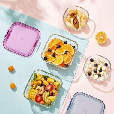 Cute microwave safe square glass food container for fruit salad
