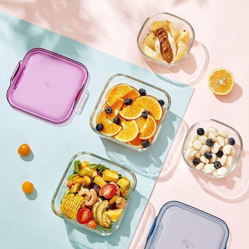Cute microwave safe square glass food container for fruit salad