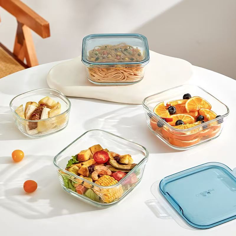 Cute microwave safe square glass food container for fruit salad