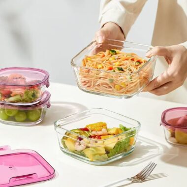 Cute microwave safe square glass food container for fruit salad