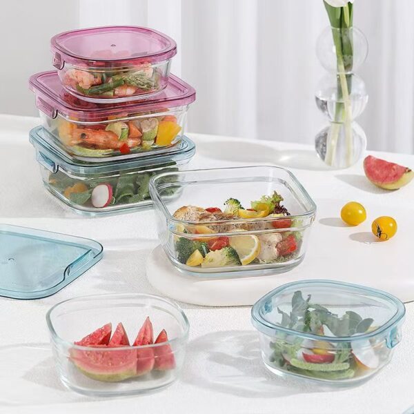 Cute microwave safe square glass food container for fruit salad