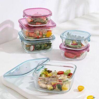 Cute microwave safe square glass food container for fruit salad