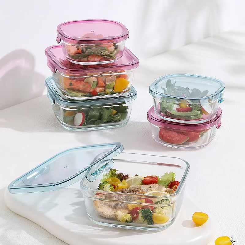 Cute microwave safe square glass food container for fruit salad