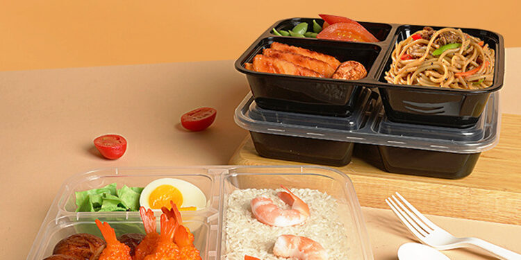 Disposable takeaway plastic food container for restaurant packaging