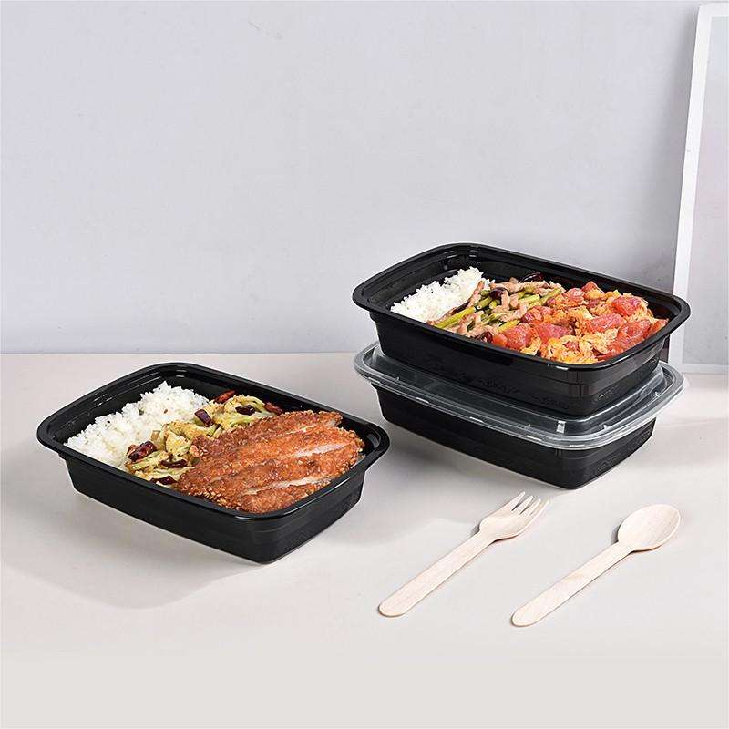 Rectangular food-grade plastic microwavable food container with lid
