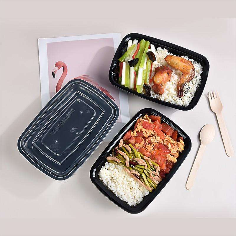 Rectangular food-grade plastic microwavable food container with lid