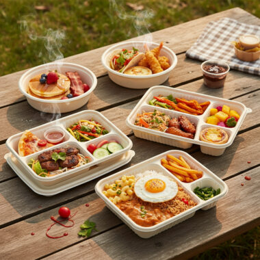 Eco-friendly takeaway compostable food container for restaurants