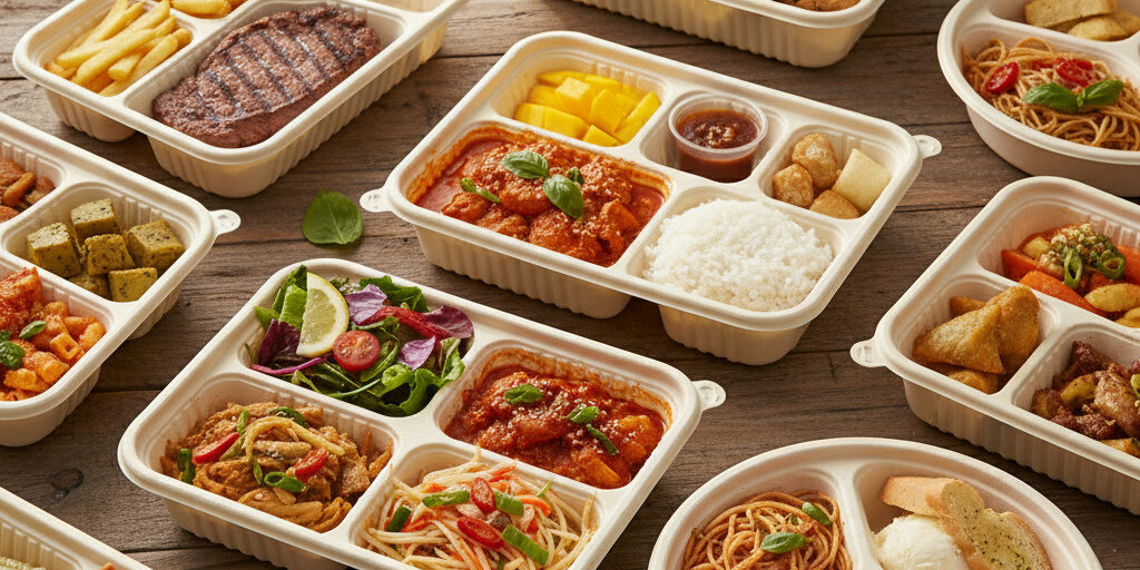Eco-friendly takeaway compostable food container for restaurants