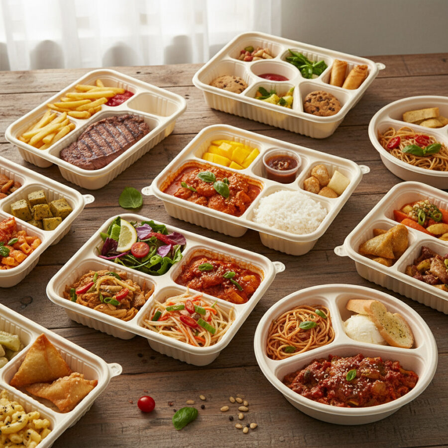 Eco-friendly takeaway compostable food container for restaurants