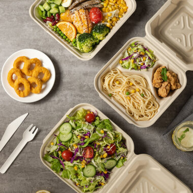Compostable food container for takeaway salad and snacks
