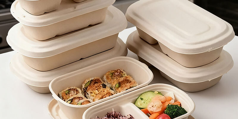 Compostable food container for takeaway and delivery packaging