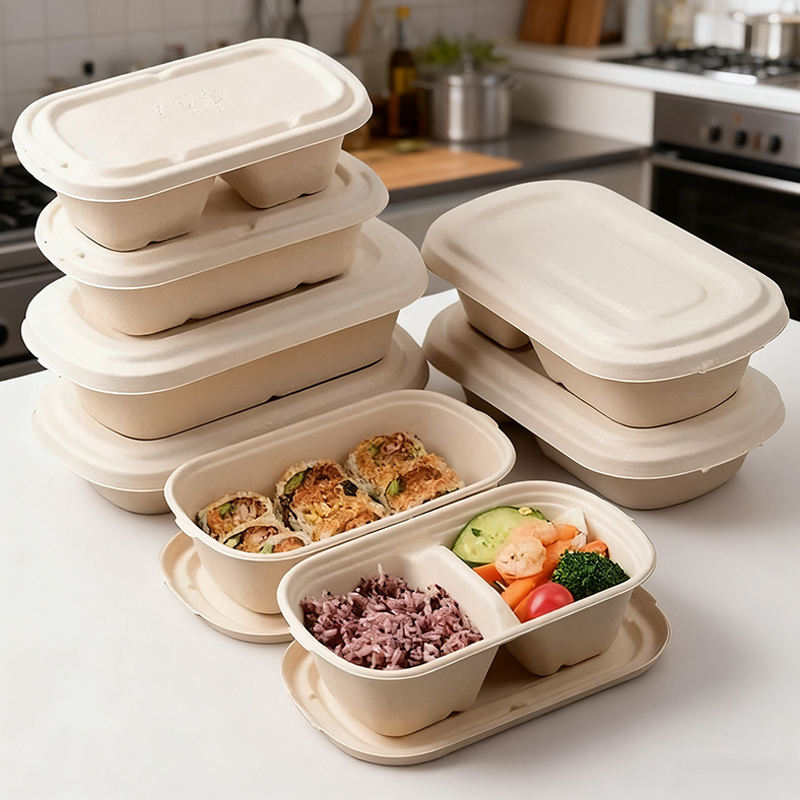 Compostable food container for takeaway and delivery packaging