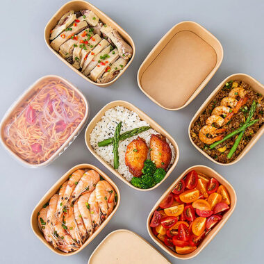 Kraft paper food container for takeaway lunch and bento packaging