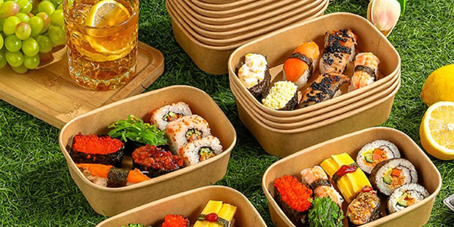 Kraft paper food container for takeaway lunch and bento packaging