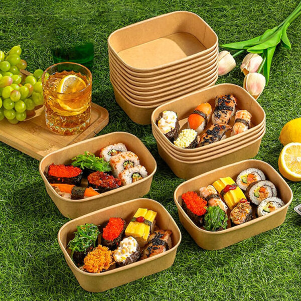 Kraft paper food container for takeaway lunch and bento packaging
