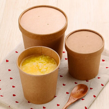 Kraft paper food container with lid for salad, soup, noodles, and snacks