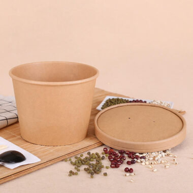 Kraft paper food container with lid for salad, soup, noodles, and snacks