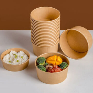 Kraft paper food container with lid for salad, soup, noodles, and snacks