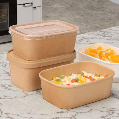 Paper food container for salad and fruit packaging