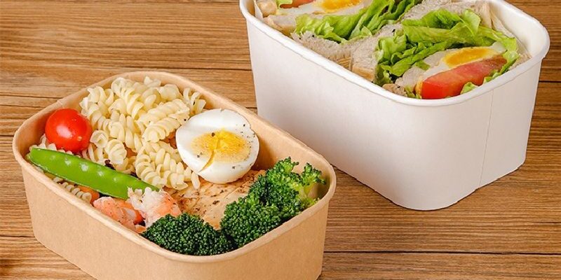 Paper food container for salad and fruit packaging