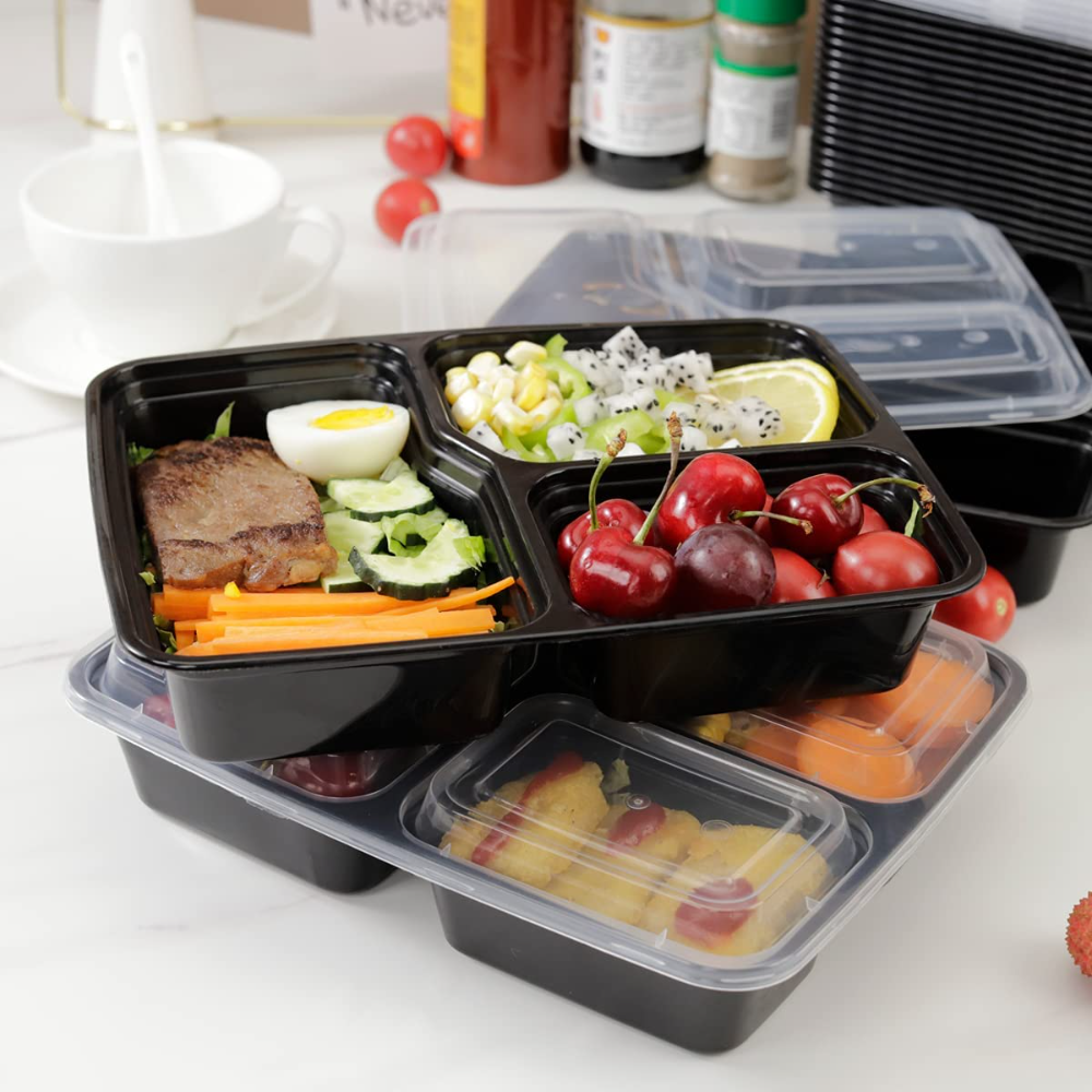 Plastic food container with lid for bento and meal packaging