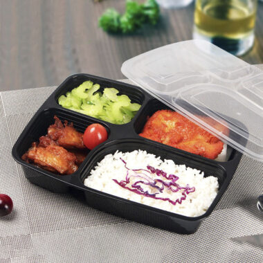 Plastic food container with lid for bento and meal packaging