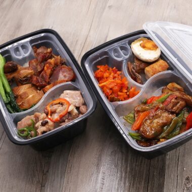Plastic food container with lid for bento and meal packaging