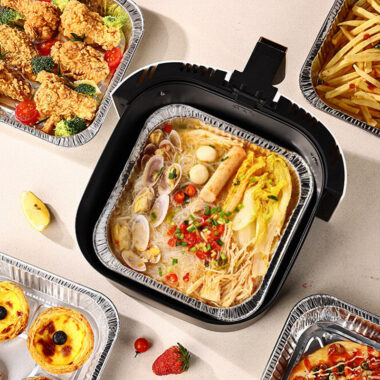 Aluminum foil food container for air fryer and oven cooking