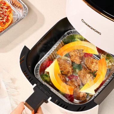 Aluminum foil food container for air fryer and oven cooking