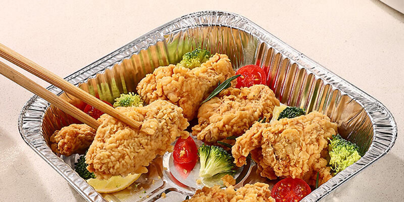 Aluminum foil food container for air fryer and oven cooking