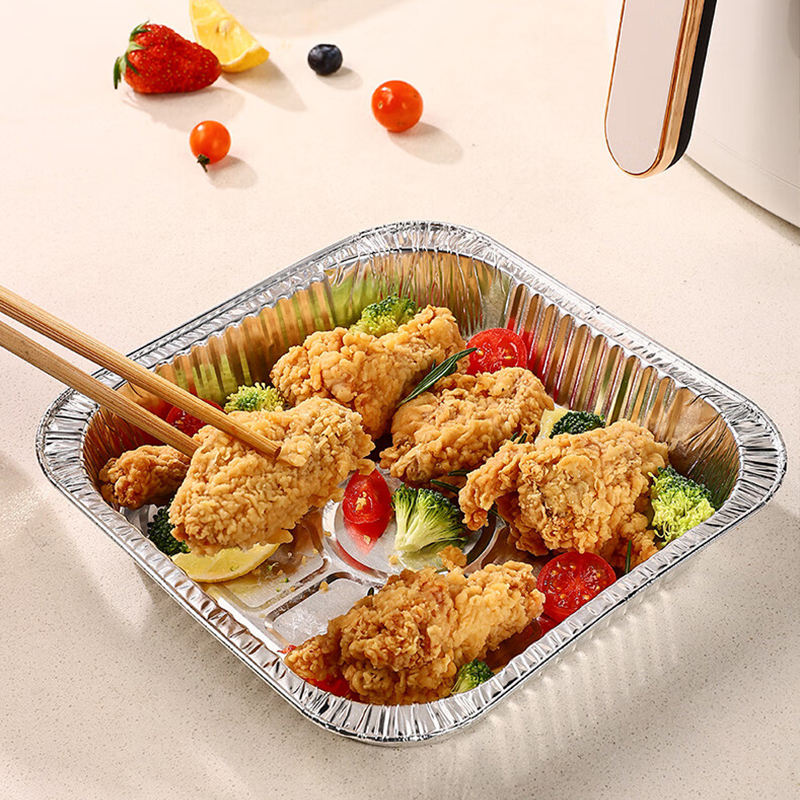 Aluminum foil food container for air fryer and oven cooking