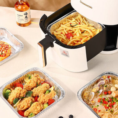 Aluminum foil food container for air fryer and oven cooking