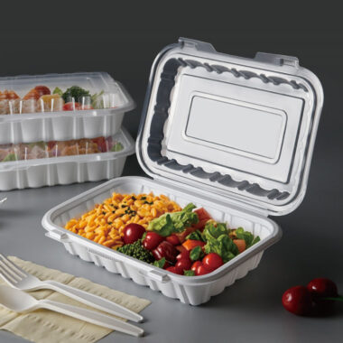 Flip-top microwavable food container for restaurant and party use