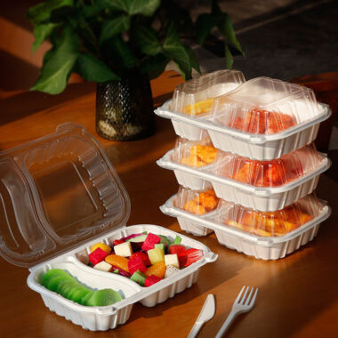 Flip-top microwavable food container for restaurant and party use