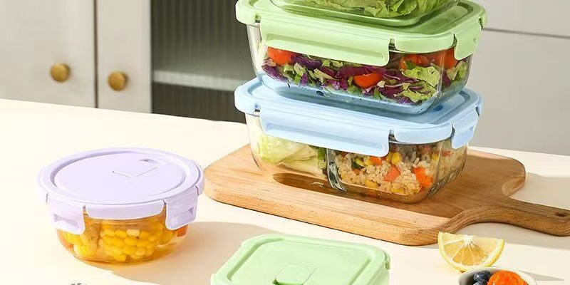 Microwave-safe glass food container with lid for office use