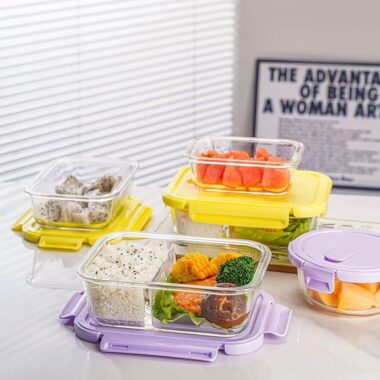 Microwave-safe glass food container with lid for office use