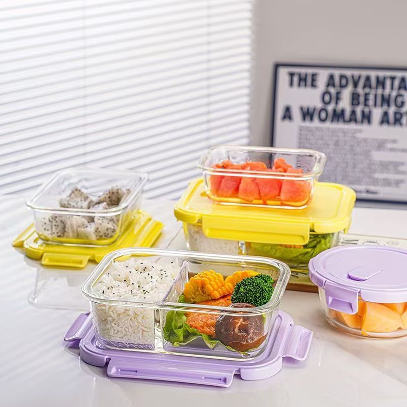 Microwave-safe glass food container with lid for office use