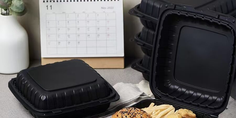 Black eco-friendly plastic food container for restaurant takeaway