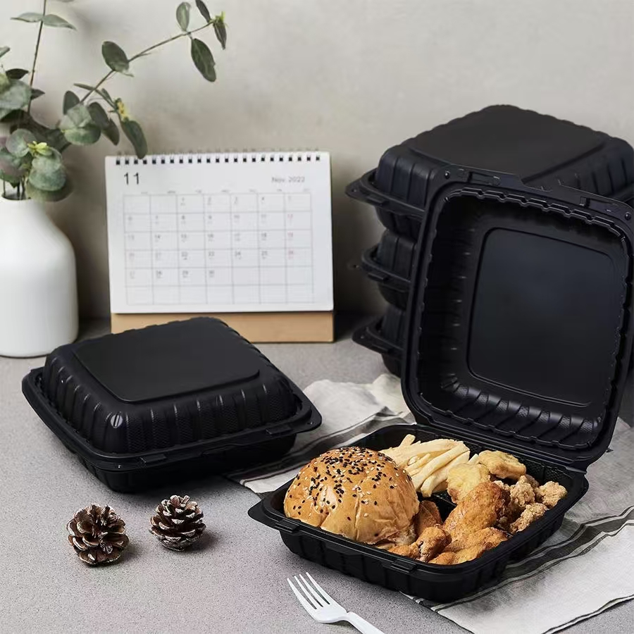 Black eco-friendly plastic food container for restaurant takeaway