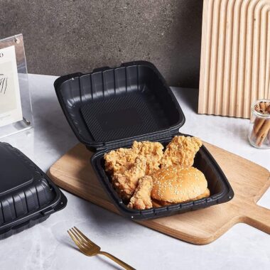 Black eco-friendly plastic food container for restaurant takeaway