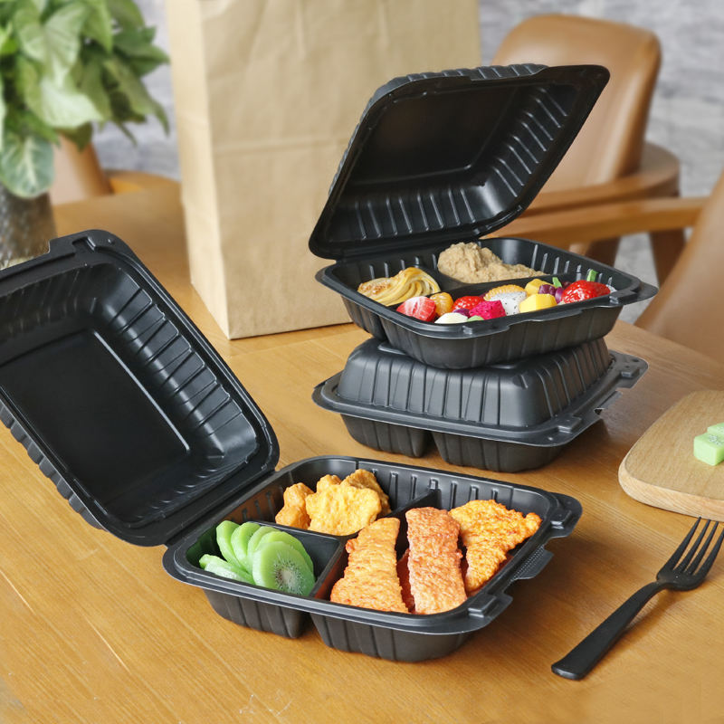 Black eco-friendly plastic food container for restaurant takeaway